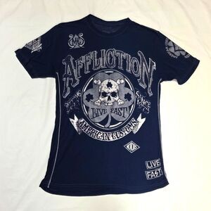 Affliction American Customs Blue Tissue Cotton T Shirt S